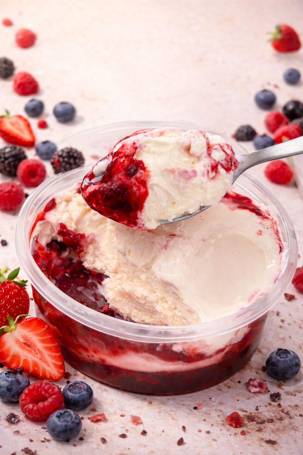 Gelato Ninho com frutas vermelhas